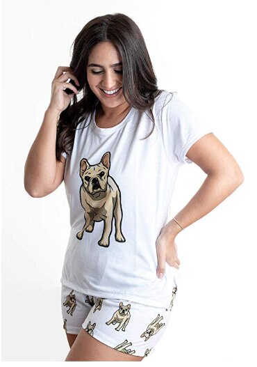 Cream / Fawn Frenchie 2 piece Pj set with shorts - French bulldog