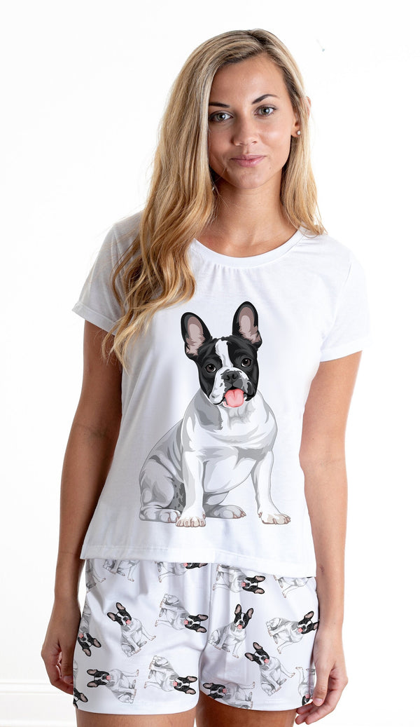 Black and white frenchie 2 piece Pj set with shorts - French bulldog