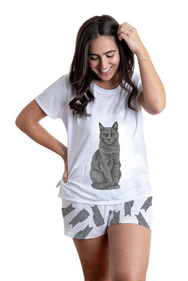 Russian cat 2 piece Pj set with shorts