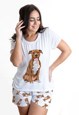 Brown pit bull 2 piece Pj set with shorts