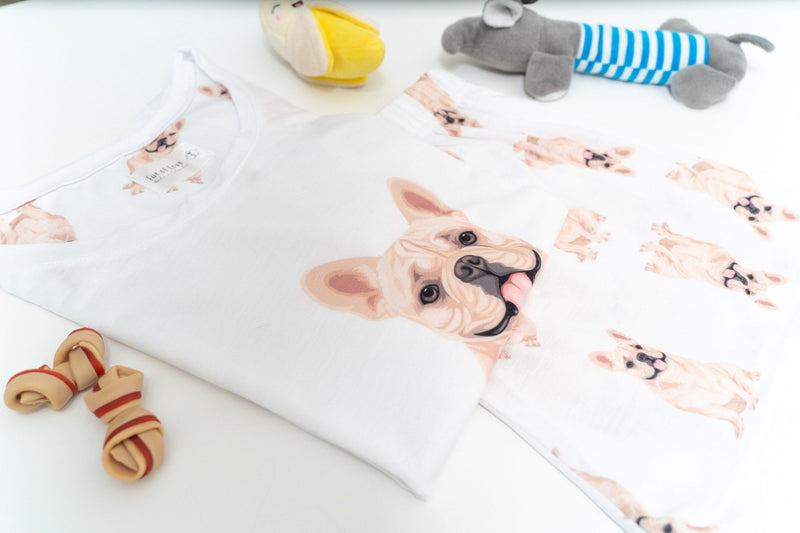 Cream / Fawn frenchie 2 piece Pj set with shorts - French bulldog