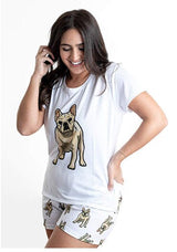 Cream / Fawn Frenchie 2 piece Pj set with shorts