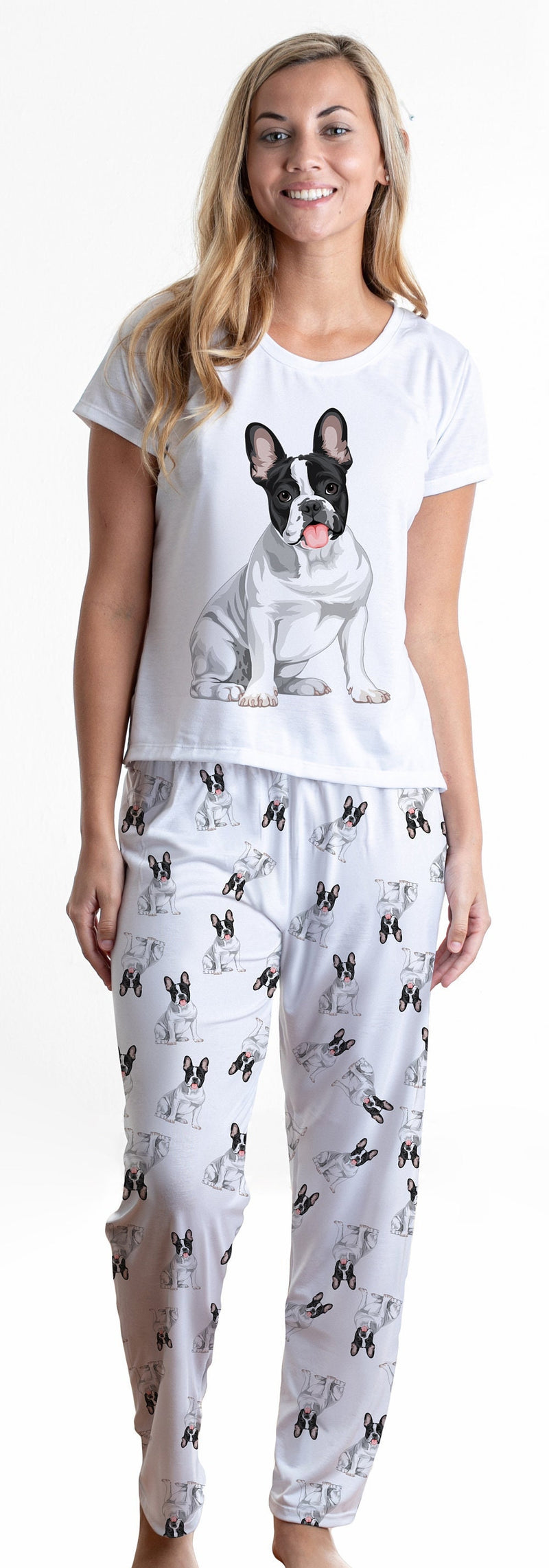 Black and white frenchie 2 piece Pj set with long pants