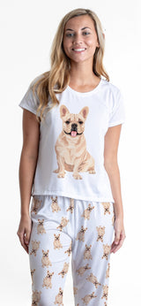 Cream / Fawn frenchie 2 piece Pj set with long pants