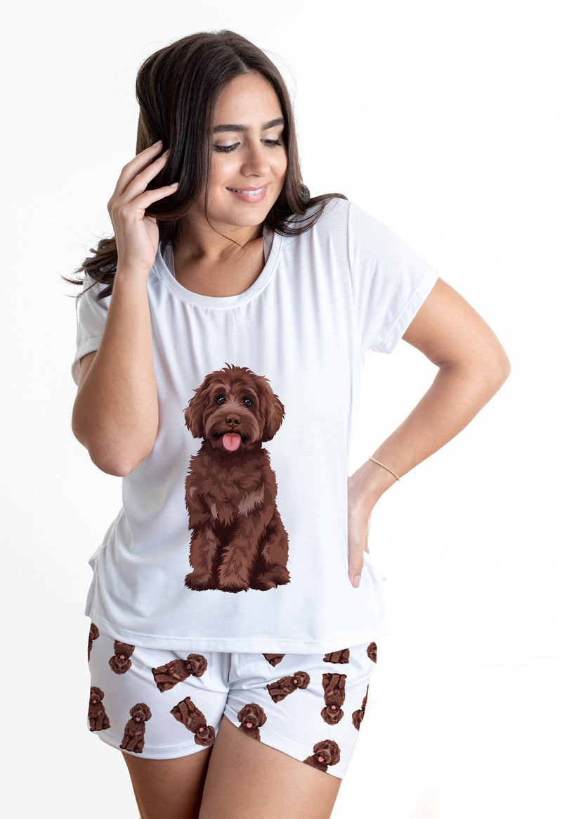 Chocolate / Brown doodle 2 piece Pj set with shorts