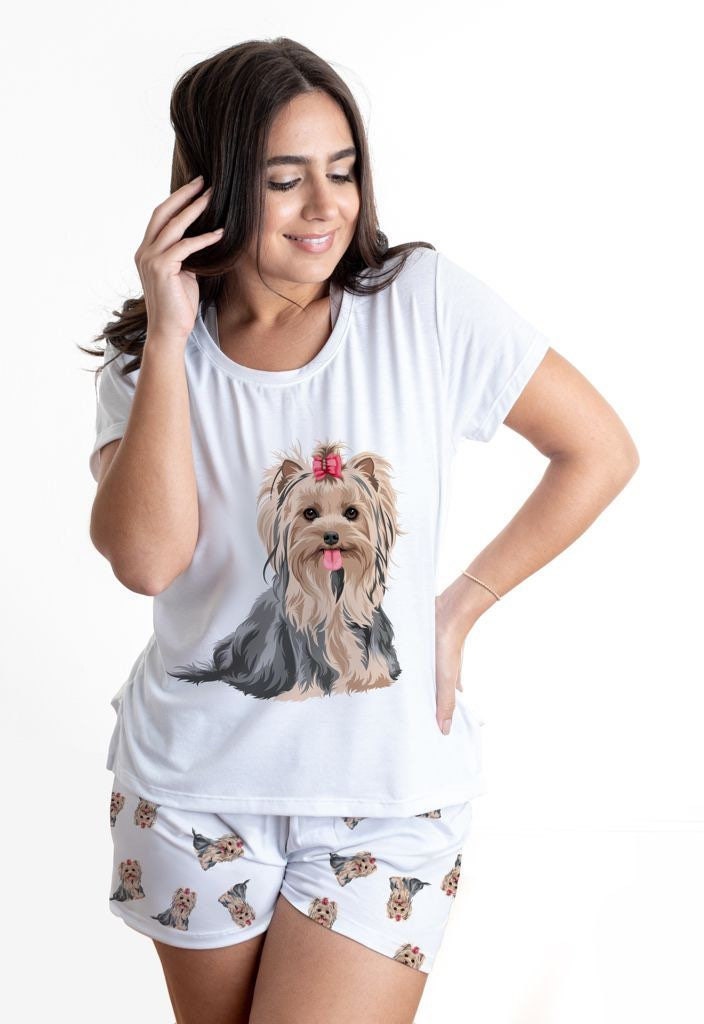 Yorkshire terrier female 2 piece Pj set with shorts