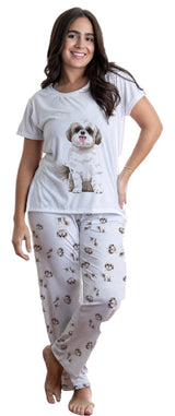 Brown and white Shih tzu 2 piece Pj set with long pants
