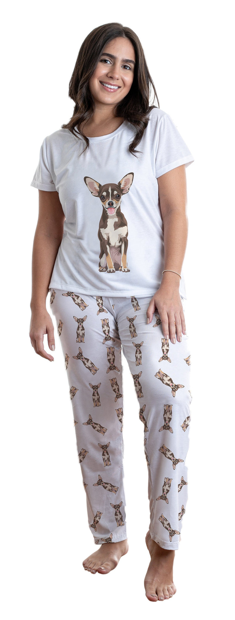 Brown chihuahua 2 piece Pj set with long pants