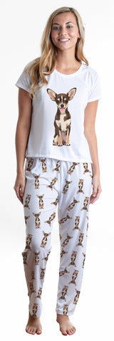 Brown chihuahua 2 piece Pj set with long pants