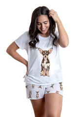 Brown chihuahua 2 piece Pj set with shorts