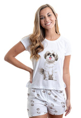 Brown and white Shih tzu 2 piece Pj set with shorts
