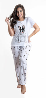 Black and white frenchie 2 piece Pj set with long pants