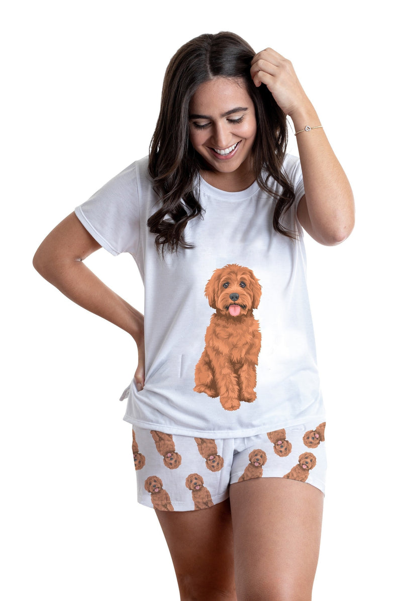 Brown / Red doodle 2 piece Pj set with shorts